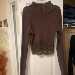 Brown long sleeve top with mesh